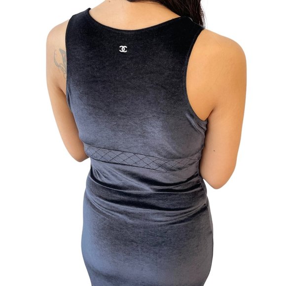 CHANEL Vintage CC Logo Velvet Long Dress Sleeveless Black Cotton [101427] - Picture 2 of 13